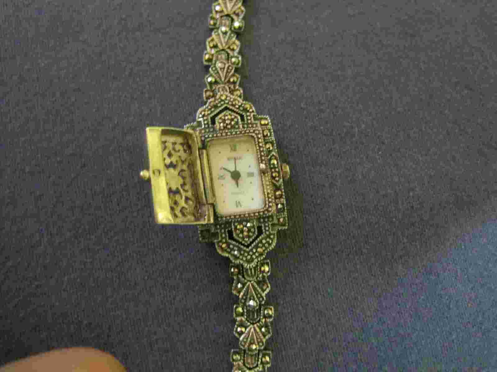 H109 ladys sterling silver BOMA marcasite quartz watch bracelet