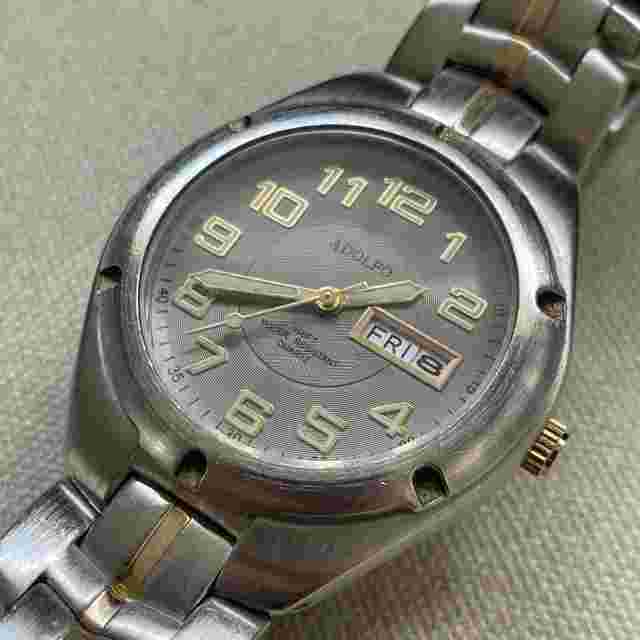 Adolfo Mens Stainless Steel Day Date Analog Watch Silver Dial 38mm New Battery