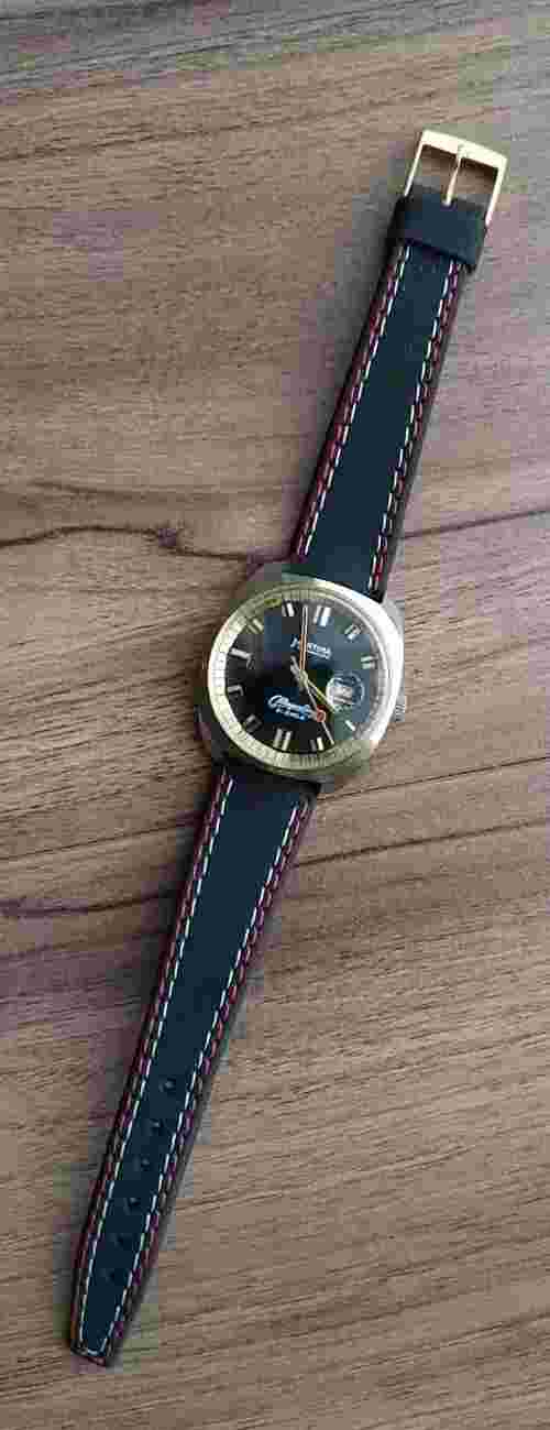 1970s Men's 21J Mortima Mayerling Calendar Luxe-Black Dial-Date-Runs Great