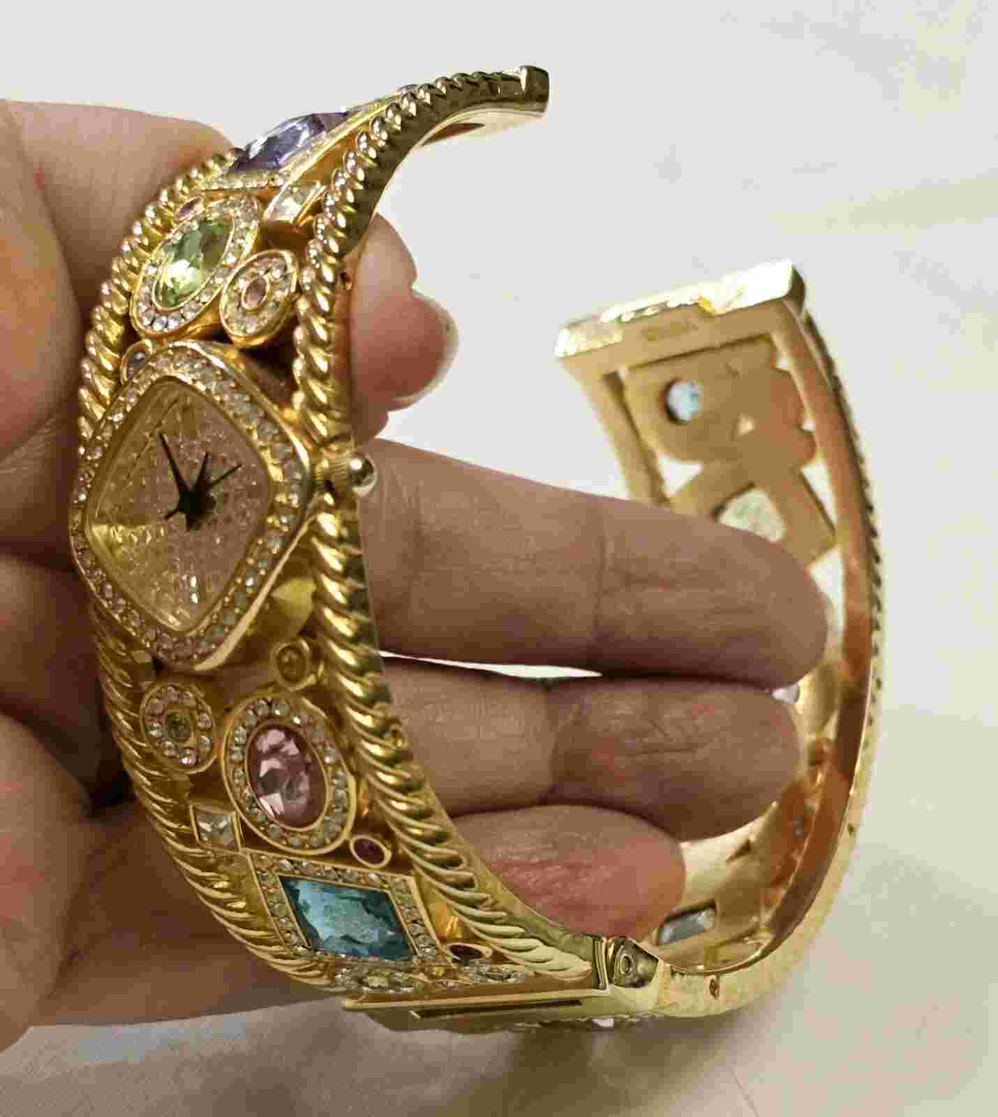 Adrienne Vittadini Bracelet Watch Goldtone Setting Blingy Face And  Rhinestones