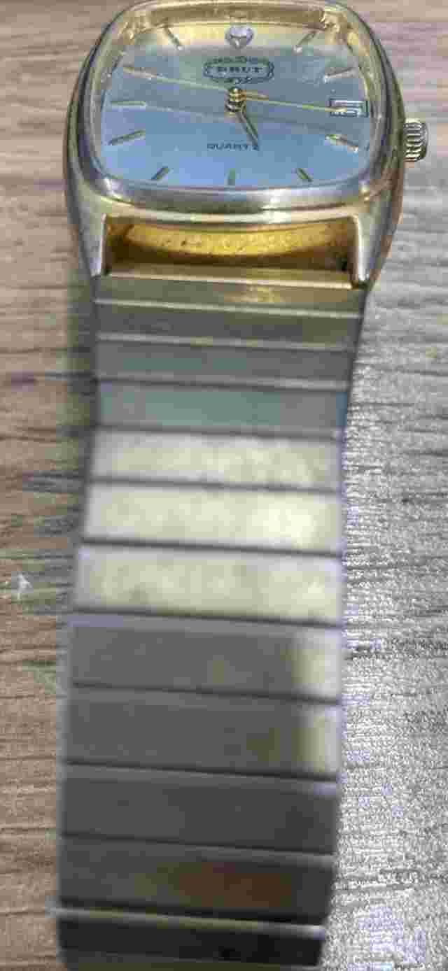 Vintage Brut Tank  Mens Gold Tone Dial Date Stretch Band Wrist Watch