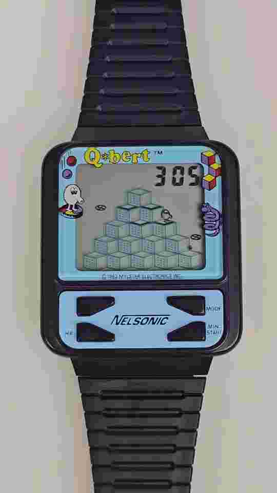 Q*bert Qbert 1983 Nelsonic Mylstar Electronic Video Game Wristwatch Working VTG