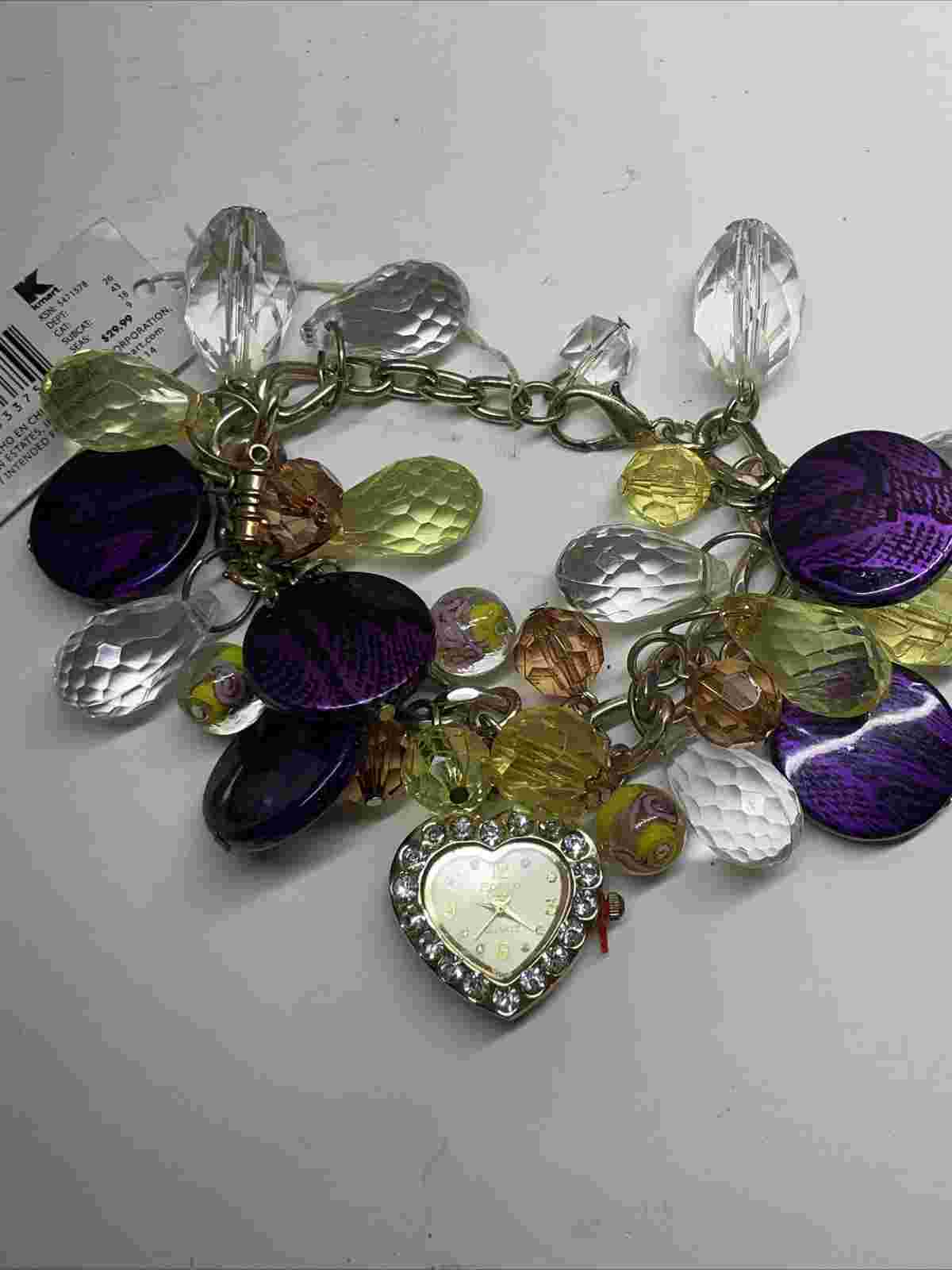 Fígaro Coture Purple Green Charm Watch Goldtone