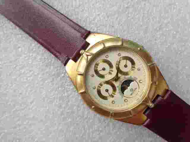 RARE Swiss Gold Plated Western Multi-Dial Mens Watch | MultiFunction, Moon Phase