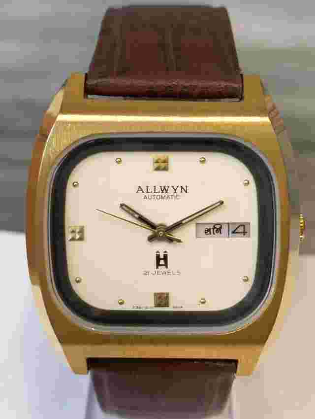 ORIGINAL ALLWYN 21 JEWELS AUTOMATIC CREAM DIAL Y381-5110 INDIA MEN FULL WORKING