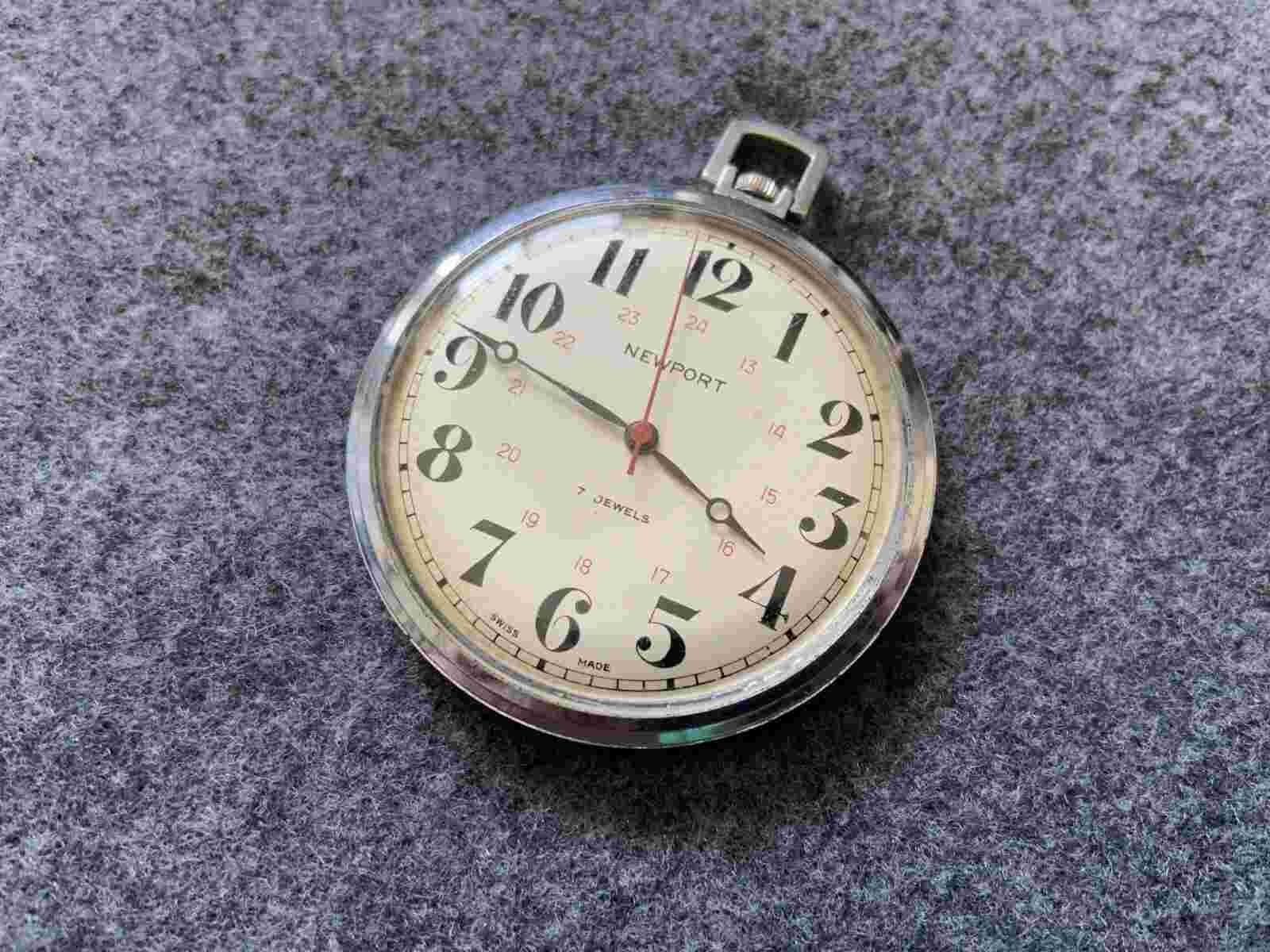 Vintage Swiss Made 7 Jewels Newport Mechanical Wind Up Pocket Watch