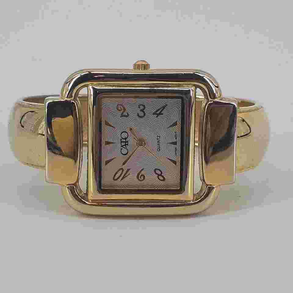 Cato Womens Wristwatch Cuff Gold Tone Japan Movement Quartz Square Arabic Number