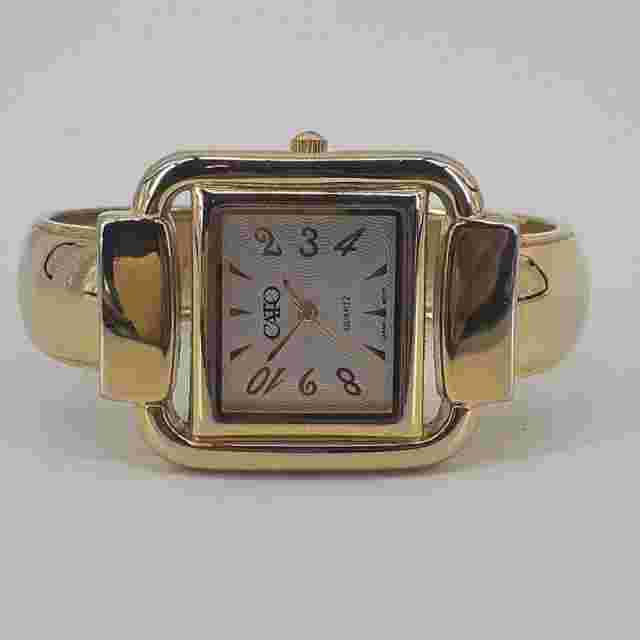 Cato Womens Wristwatch Cuff Gold Tone Japan Movement Quartz Square Arabic Number