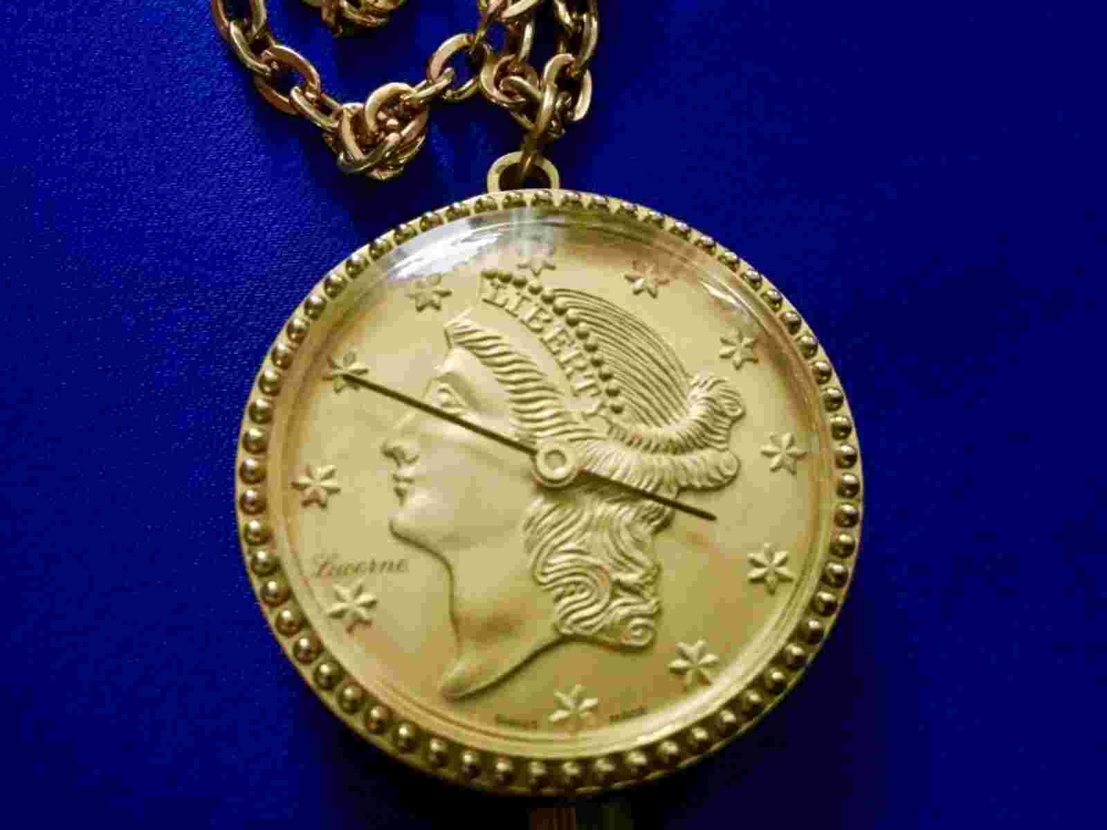 Vtg American Liberty Morgan Coin Lucerne Swiss Women’s Pendant Watch Necklace