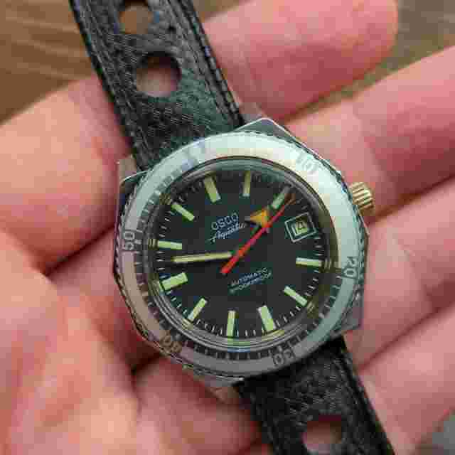 Osco Aquatic Automatic Skin Diver Watch, Rotating Bezel 38.5mm 1970s (BZ251)