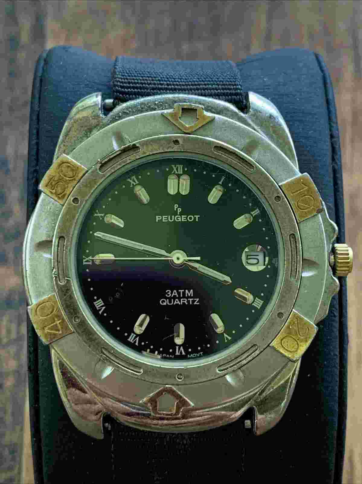 Peugeot Black Face Diver Style Watch With Rotating Bezel And New Battery