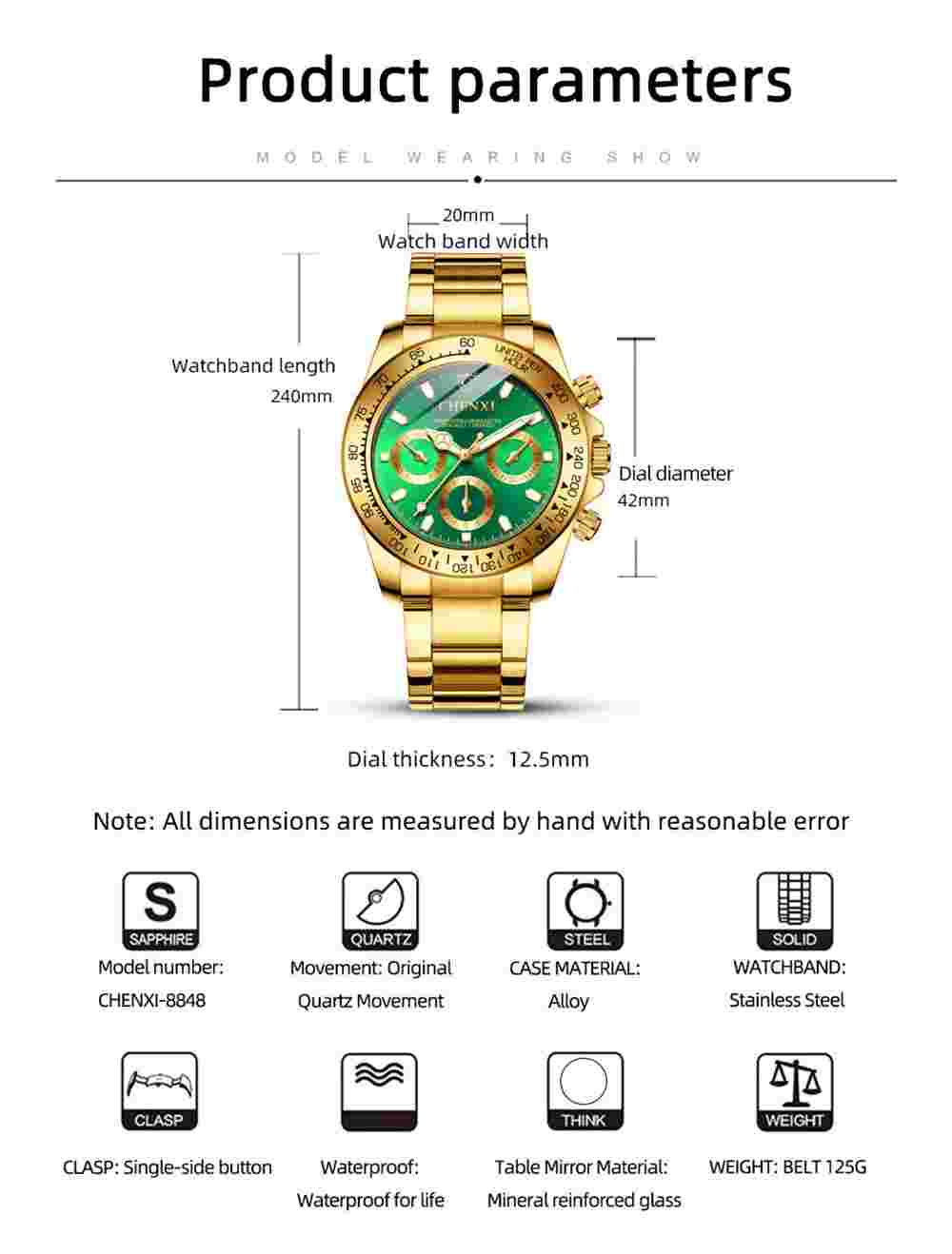 CHENXI Gold Watch Men Fashion Steel Wristwatch Business Quartz Watches Male Gift