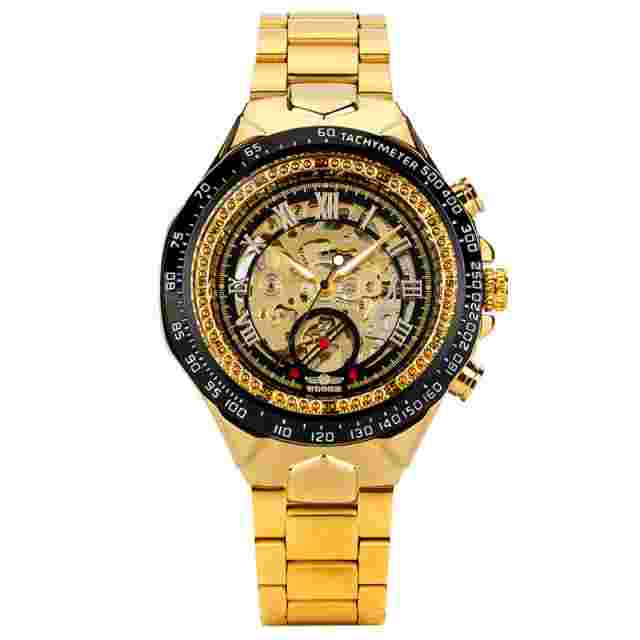 Luxury Yellow Gold Winner Manunal Mechanical Wristwatch Roman Number Display
