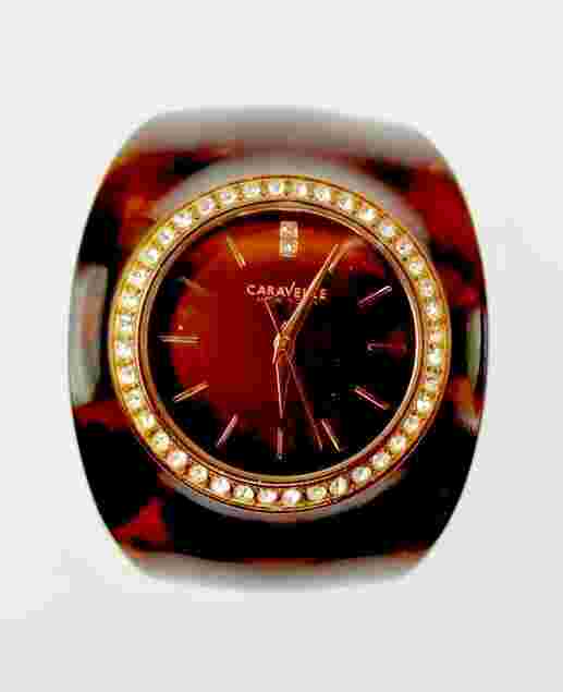 Art Deco Caravelle New York wide Clamper Cuff Watch Tortoise - works perfectly