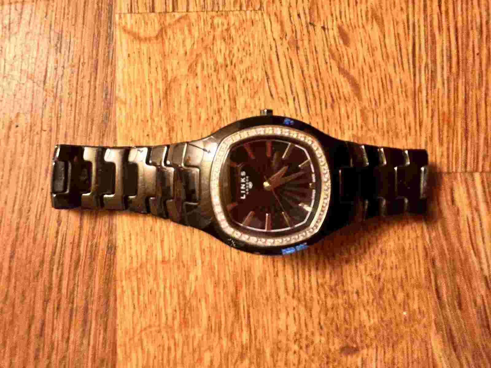 Links Of London Women’s Watch Rare Black Zirconia Ceramic Bracelet With Diamonds