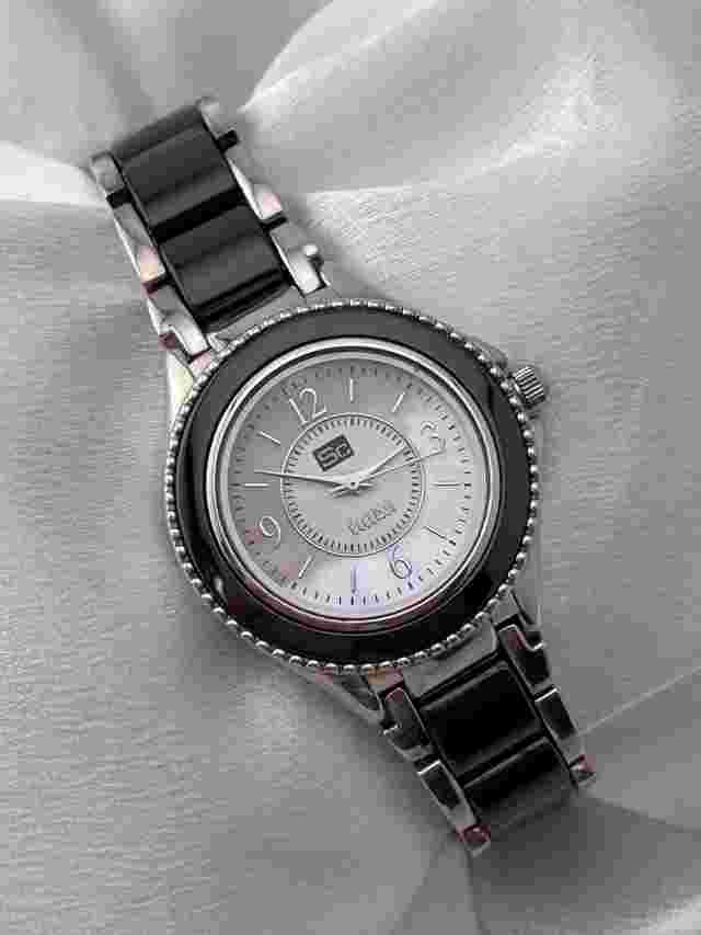 Ecclissi 925 Sterling Silver Black Ceramic Band Ladies Mother Of Pearl Watch