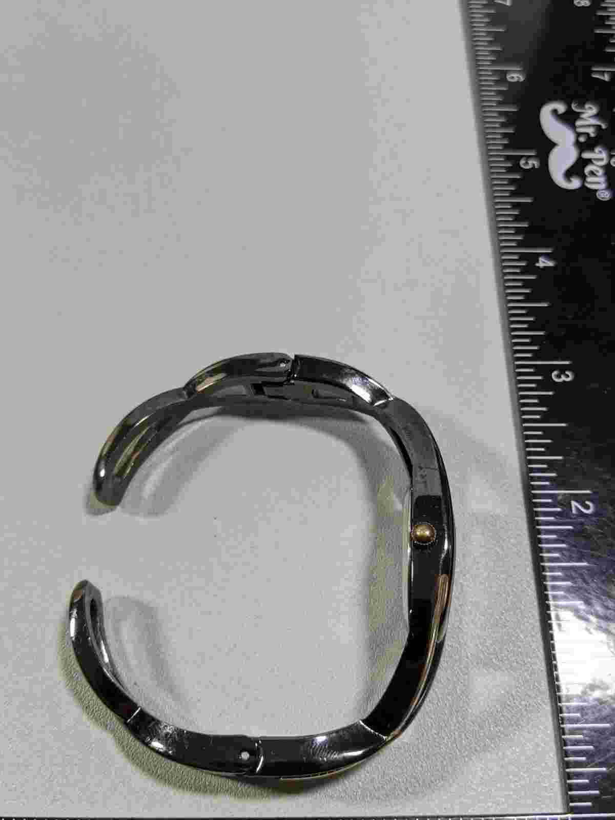 Vivani Black Gold Tone Open Cuff Cut Out Hinge Bracelet Band Watch 7 Inch