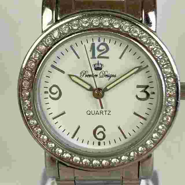Premier Designs Watch Women Silver Tone Pave Bezel Bling Round New Battery 7.25"