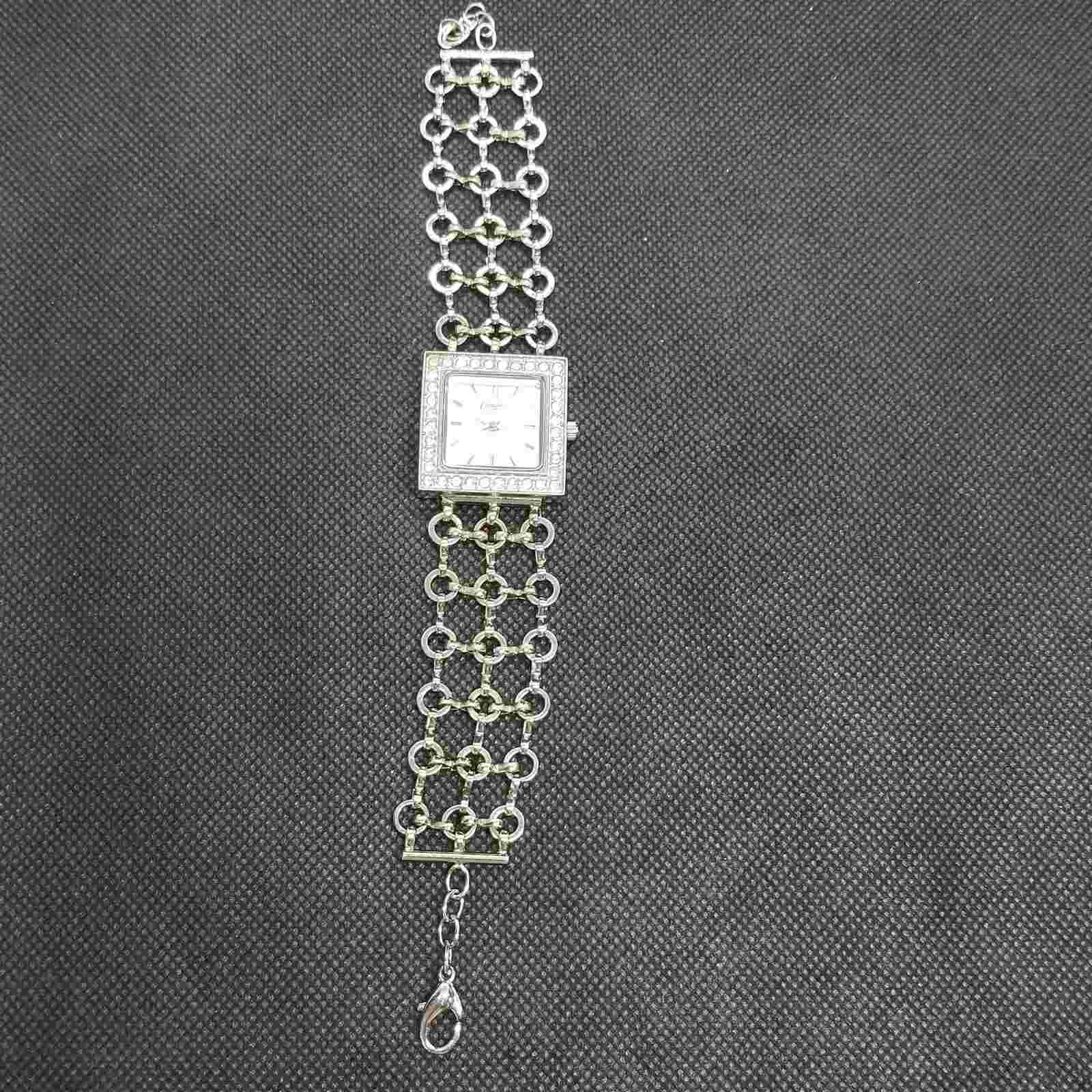 Candie's CAN041A Womens Silver Tone Square Dial Chain Bracelet Band Watch 26mm