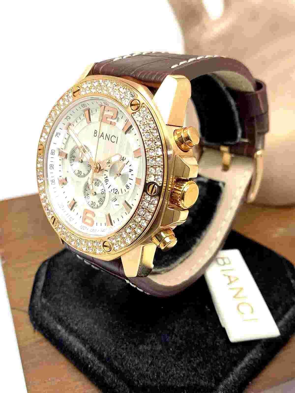 Roberto Bianci Men's Watch 5450-B Quartz Chronograph Rose Gold Gemmed 45mm