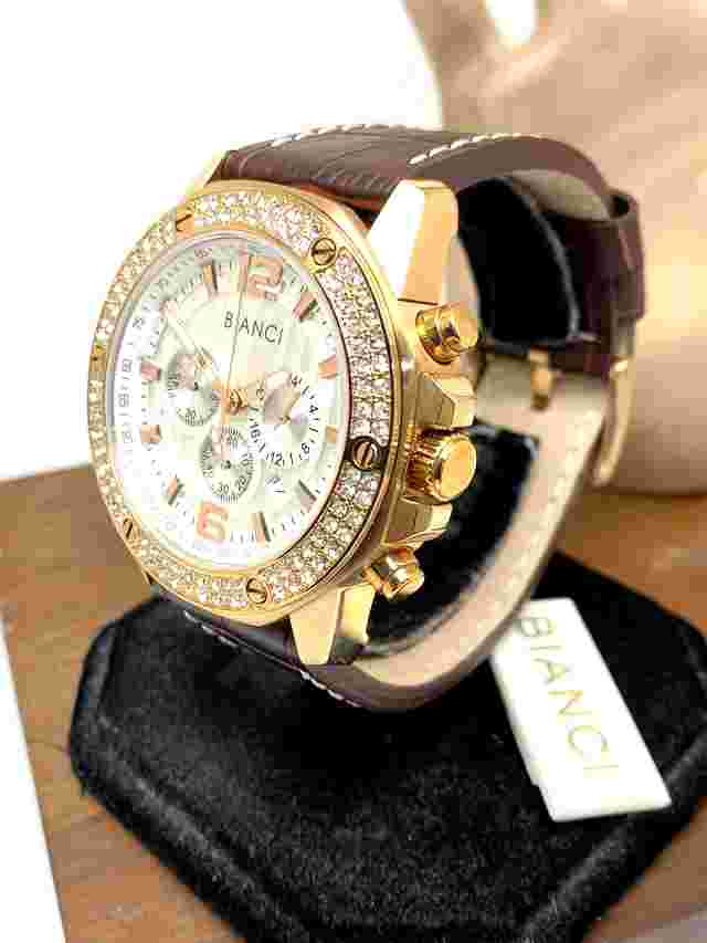 Roberto Bianci Men's Watch 5450-B Quartz Chronograph Rose Gold Gemmed 45mm