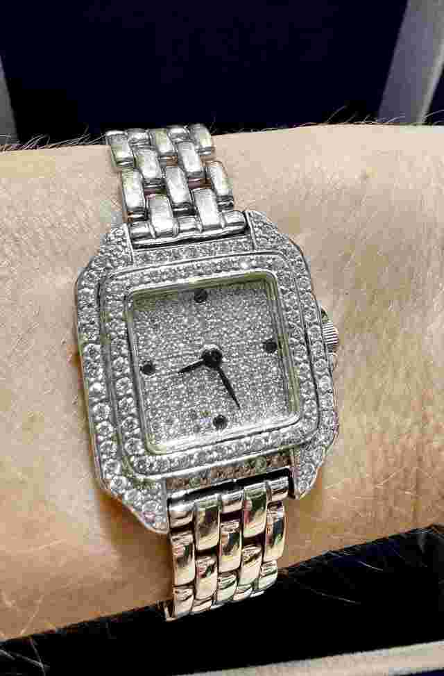 Geneve 18K White Gold Diamond Dial and Diamond Bezel Ladies Watch