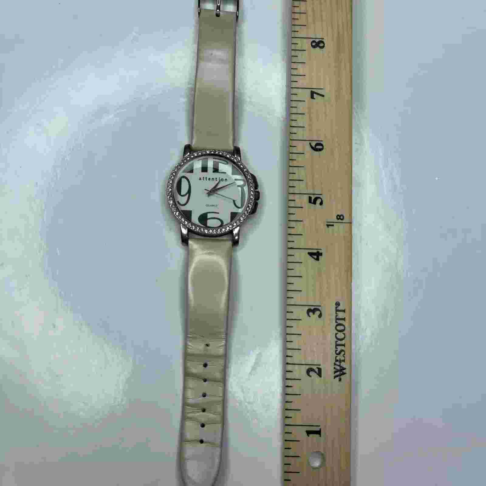 E Attention KM1403 Accutime Japan Silver Crystals Patent Beige Leather Untested