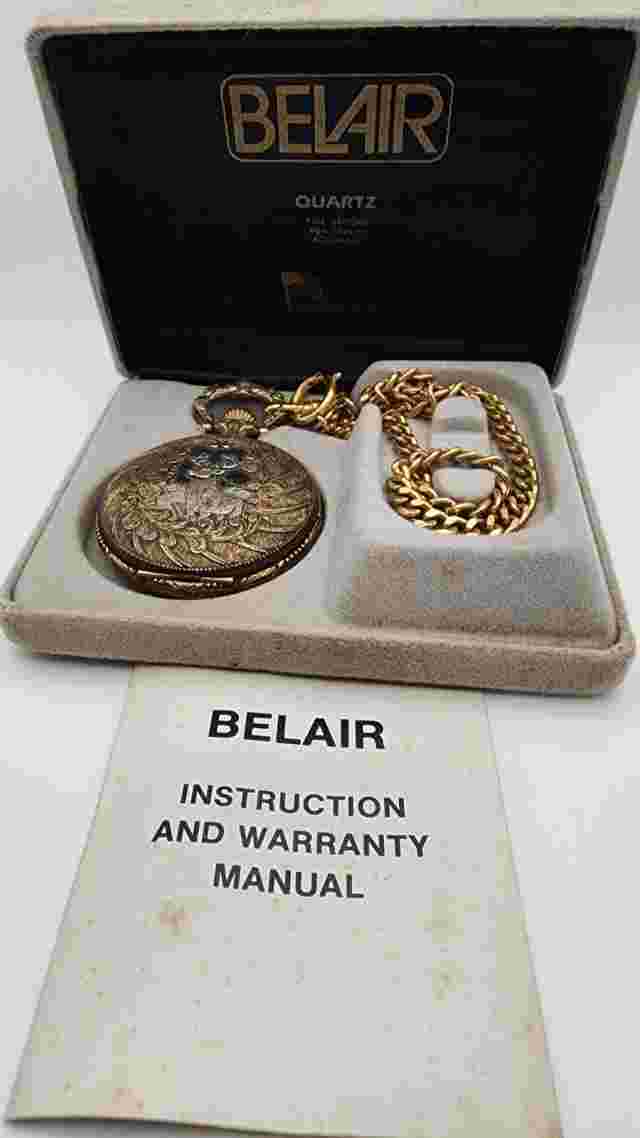 Belair Pocket Watch Chain Deer in Forest on Case Original Box Paper New Battery