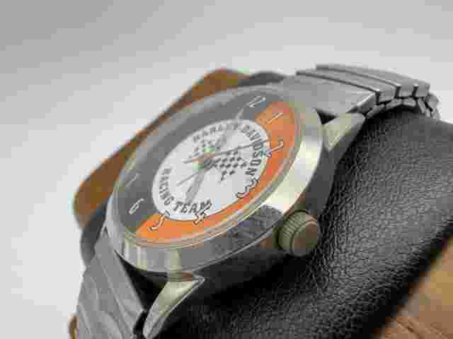 Harley Davidson Racing Team Womens Watch Rare Stainless Silver Leather Quartz