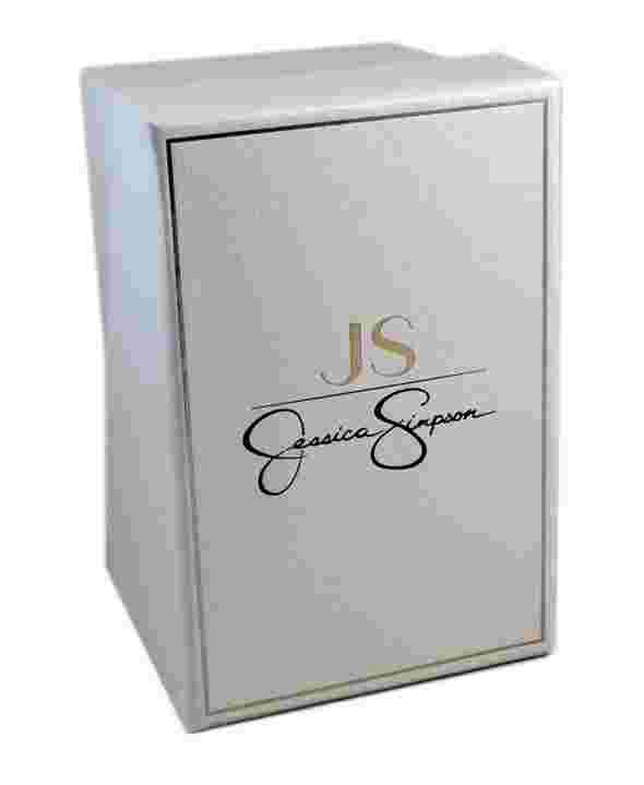 Jessica Simpson Gunmetal Tone Crystal Accent Metallized Bezel Black Strap Watch