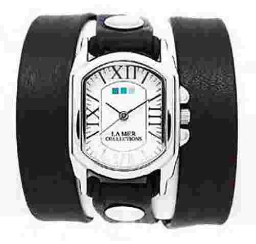 LA MER Black Italian/Silver Chateau Wrap Watch