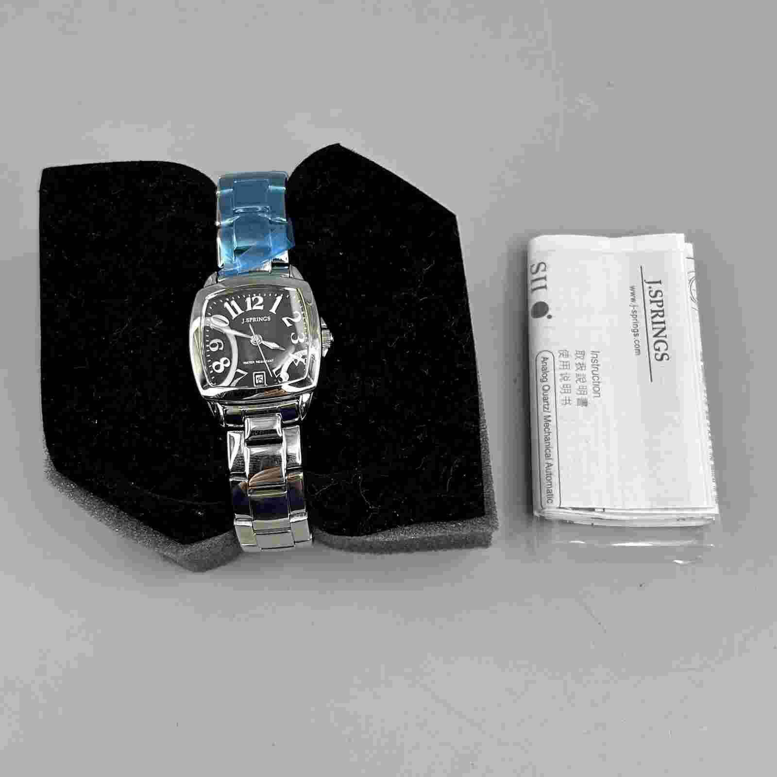 J.Springs Square Stainless Steel Quartz Watch Black Dial Date BBEO18