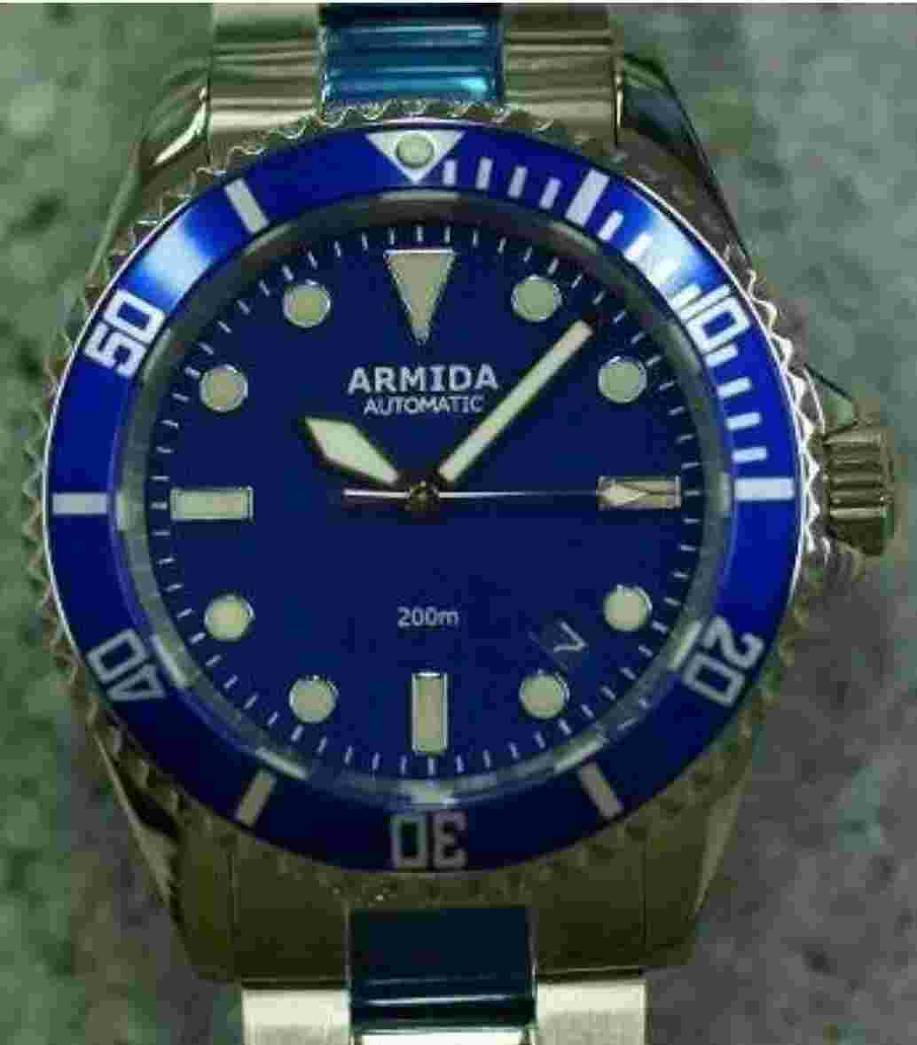 Armida A2 Dive Watch blue dial polished case  Shipped from USA