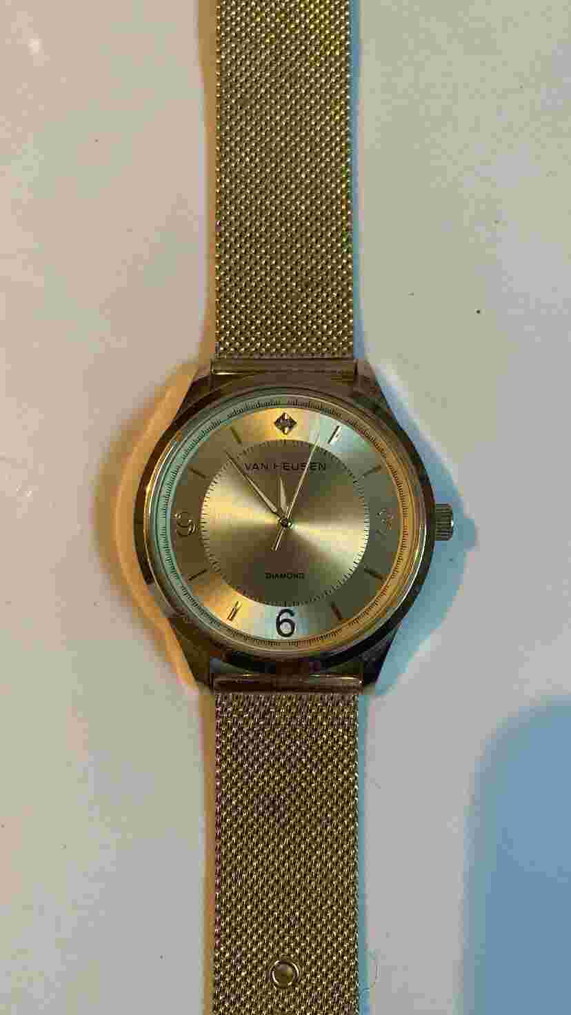 Van Heusen Men's Silver Stainless Steel Mesh Band Dress/Casual Watch Gold Plated