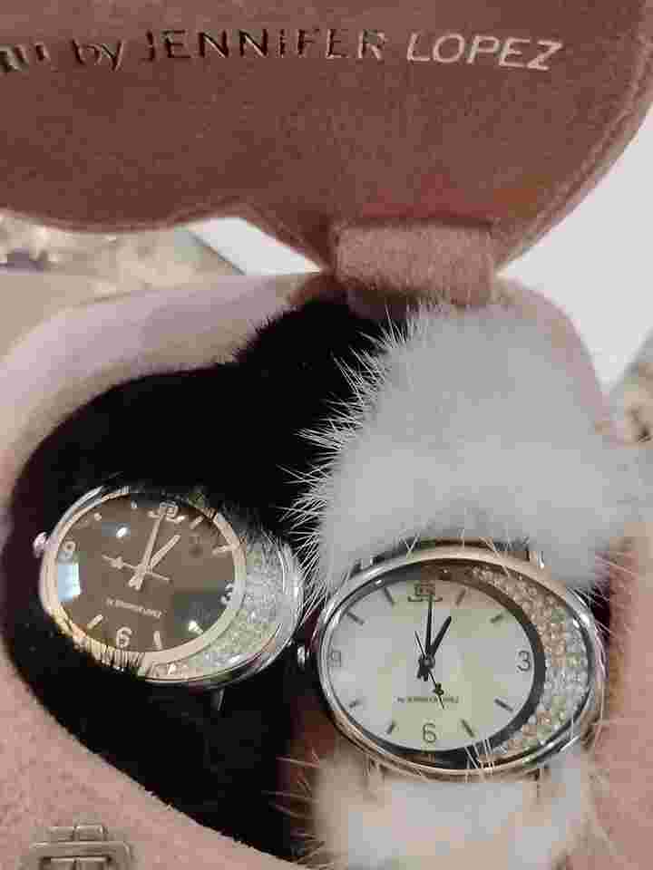 JENNIFER LOPEZ TWO WATCHES WHITE AND BLACK FUZZY ORIGINALLY $150 EACH