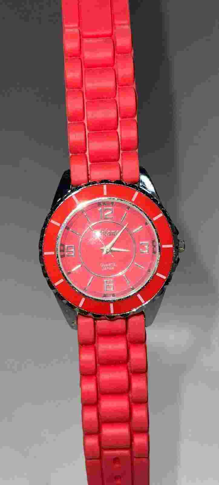 Milano Ladies Coral Pink Rubber Band Watch