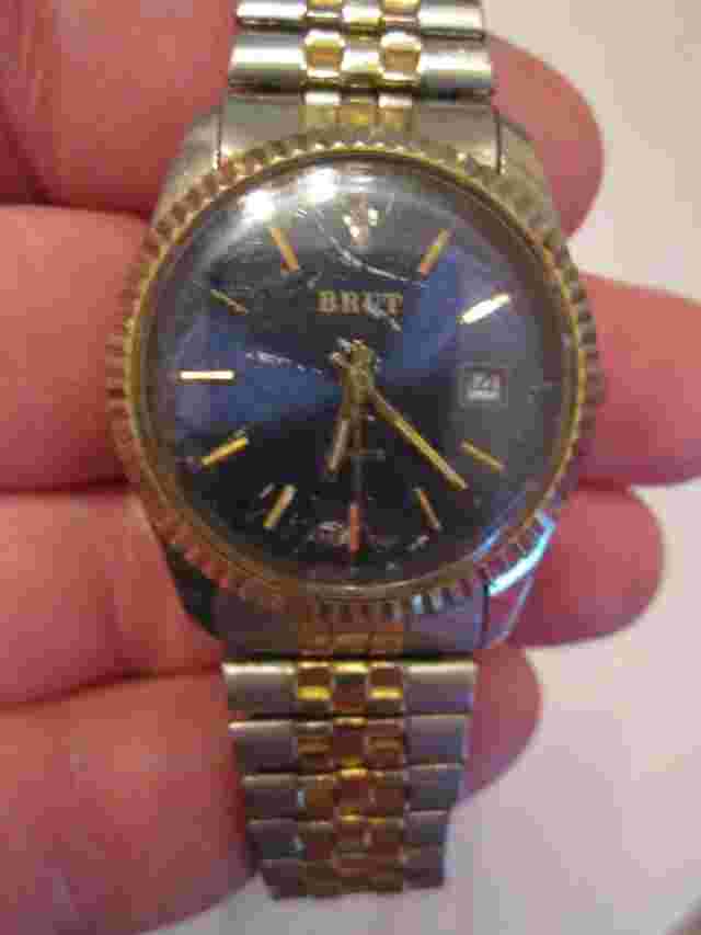 VTG BRUT WATCH - BLUE FACE - FLUTED BEZEL JUBILEE BAND - BBA-22