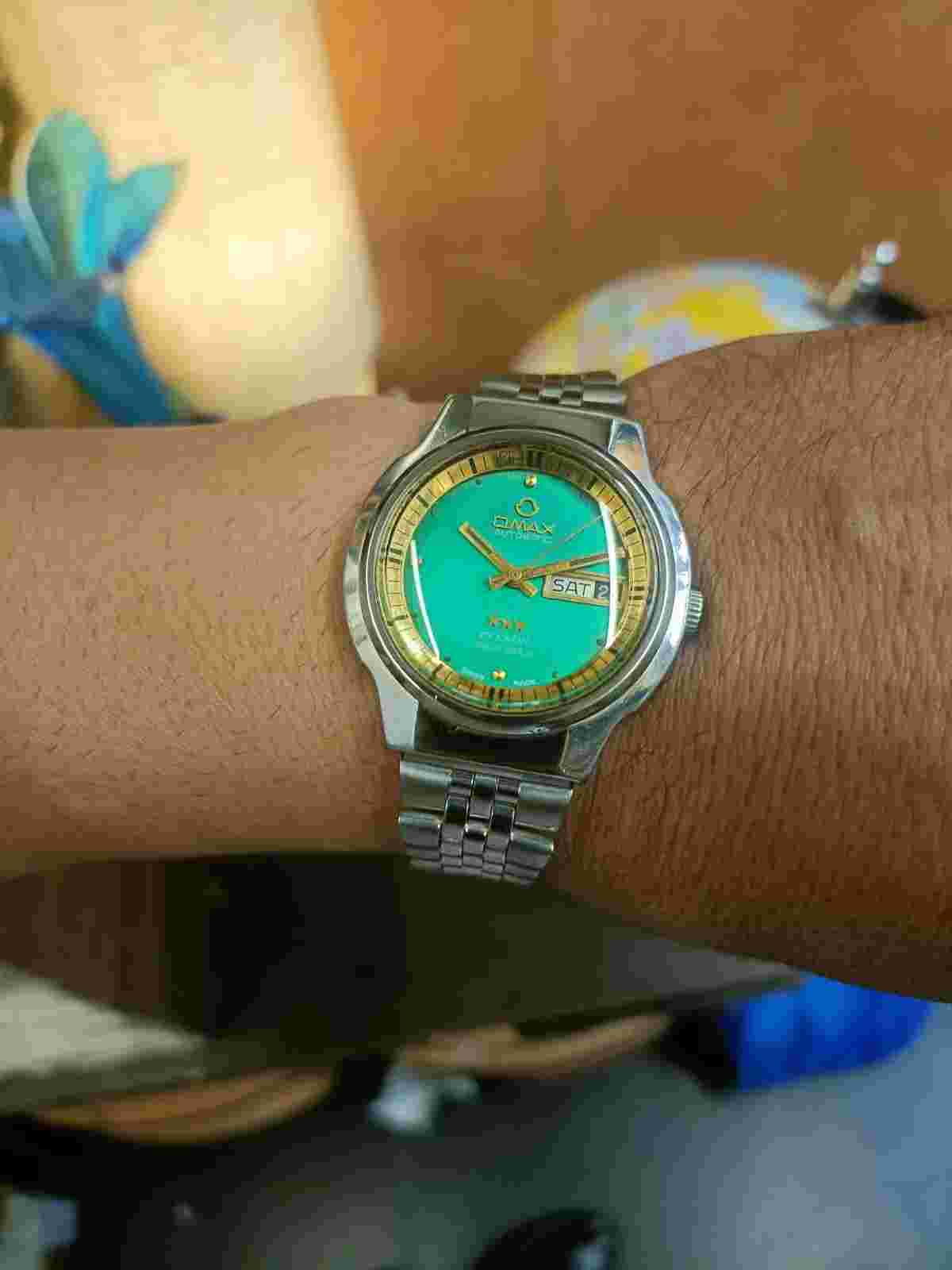 OMAX TRIPLE STAR CRYSTAL 28-35240 Automatic Day-Date Men's Wrist Watch Swiss