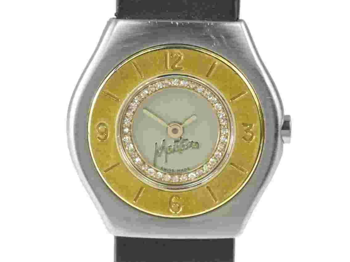 Montana Steel Yellow Gold Diamonds Quartz Bracelet Leather year 2001