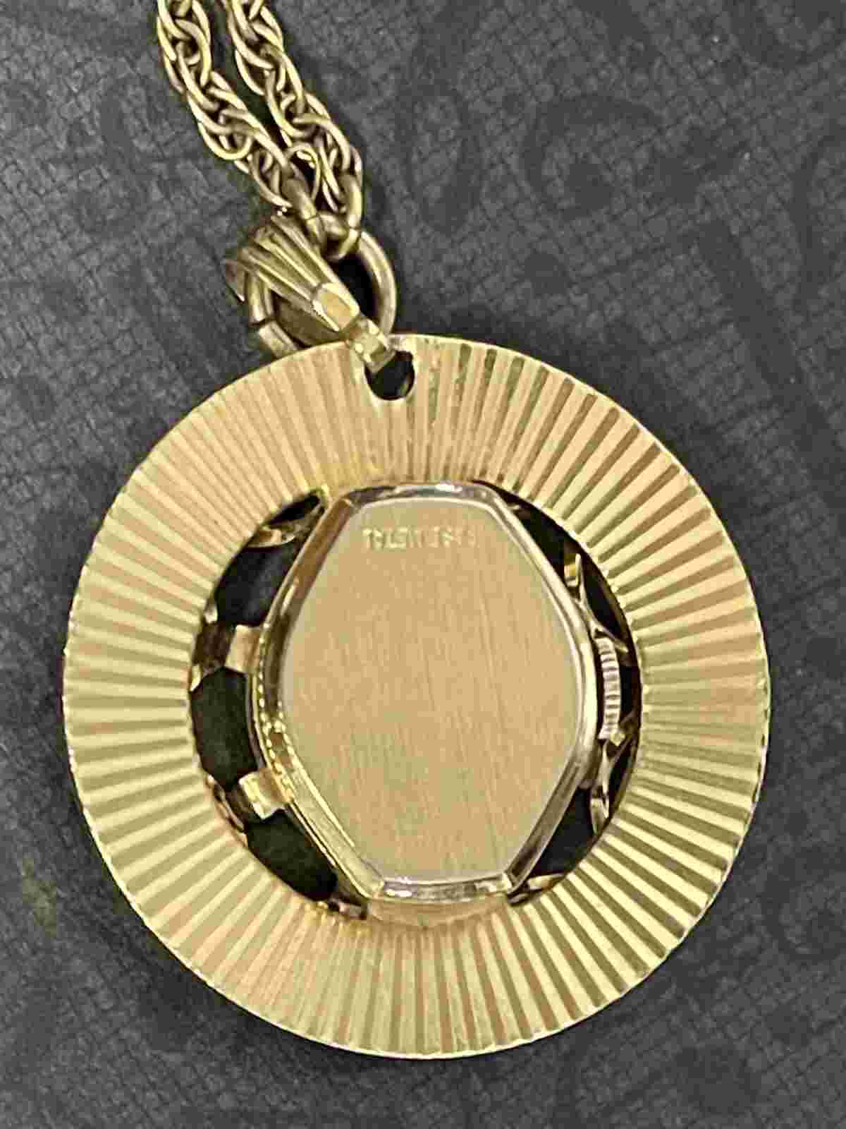 Sovereign Swiss 17J Stem Wind Pendant Watch On 24” GF Necklace Keeping Time