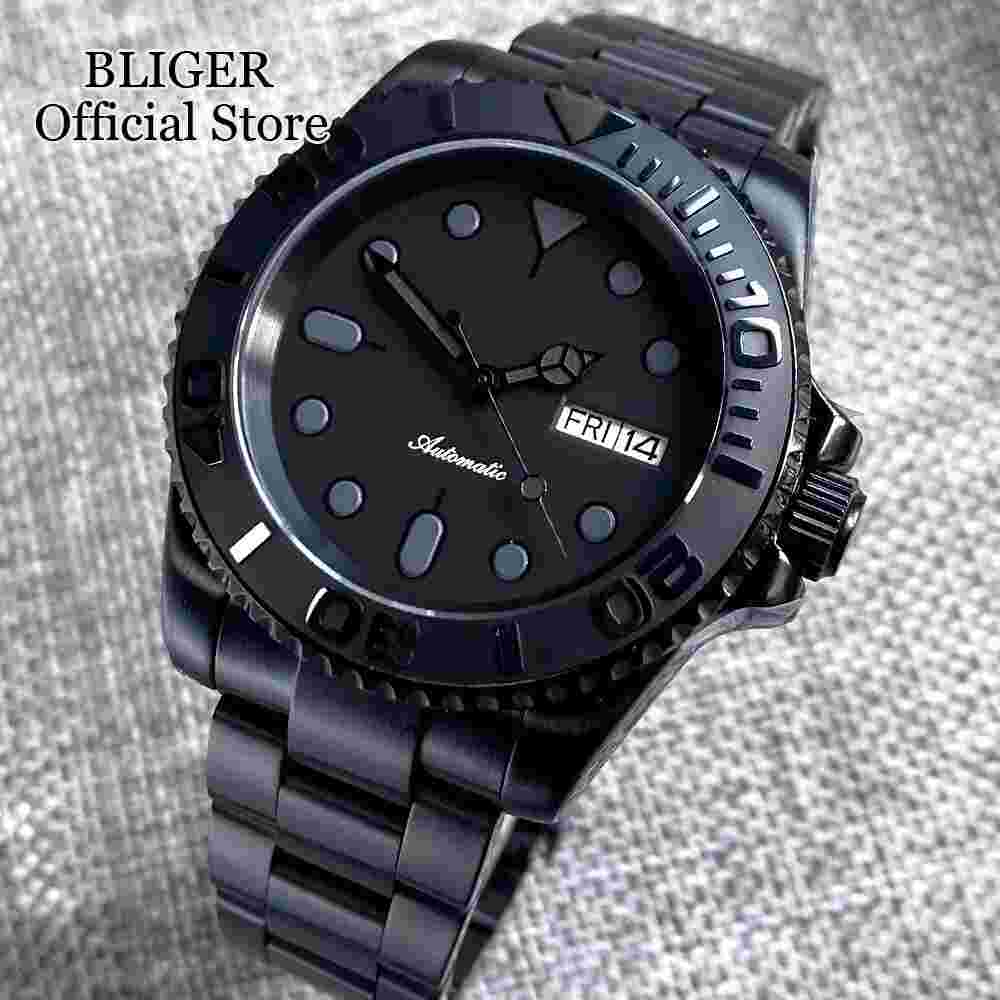 PVD Case 200M Waterproof NH36 Black Dial Date Week Automatic Men Diving Watch