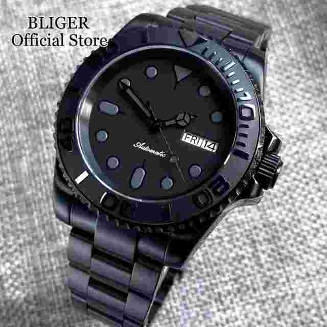 PVD Case 200M Waterproof NH36 Black Dial Date Week Automatic Men Diving Watch