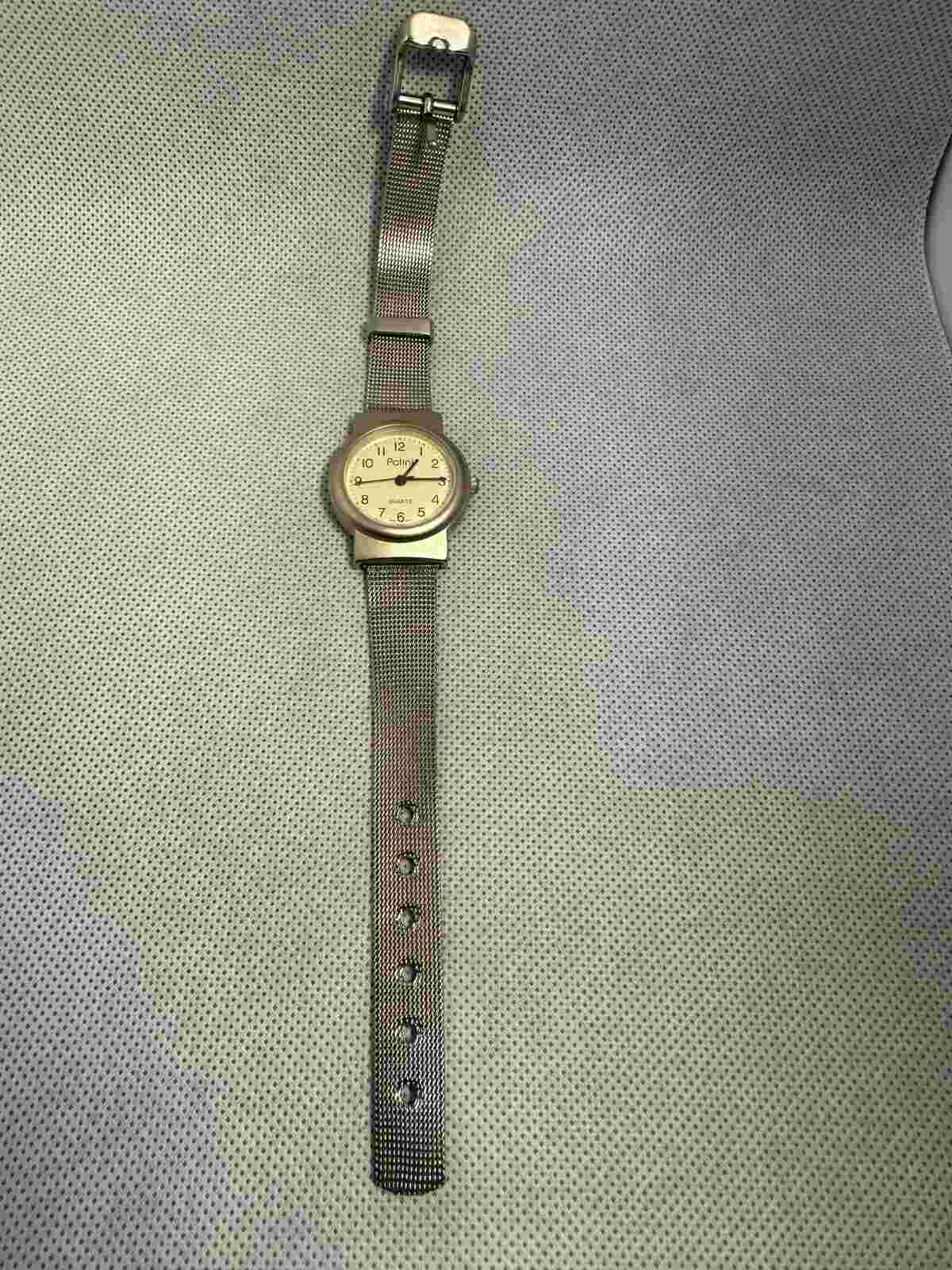 Polini Quartz Analog Watch - Steel Mesh Band - White Dial - Japan Movement