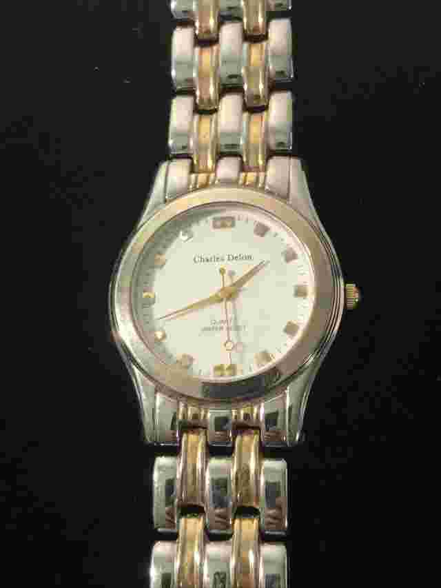 Charles Delon Womens Wrist Watch Two Tone Gold/ Silver Bracelet Band New Battery