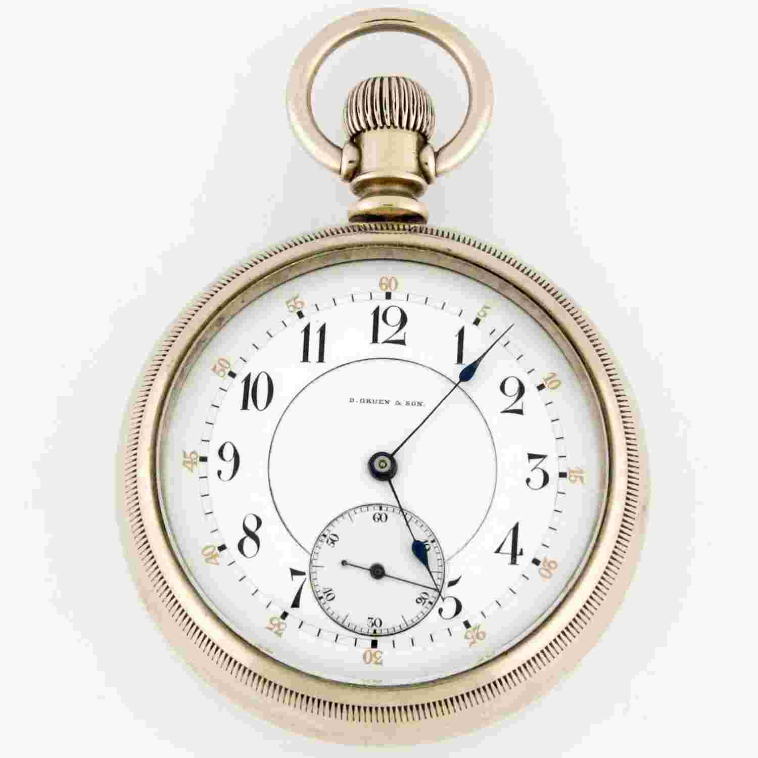 D. Gruen & Sons Assmann 16s Gold Escapement 18j OF Pocket Watch 48mm Scarce