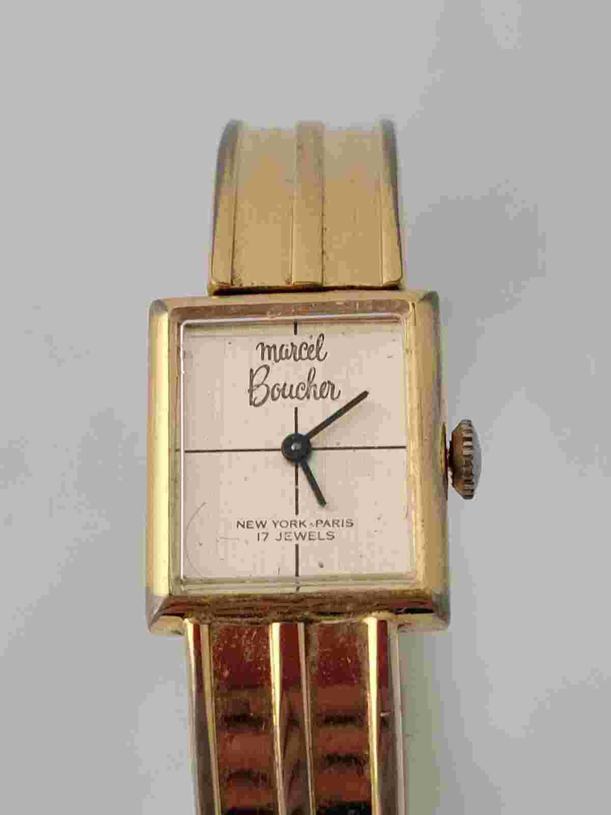 Vintage Modern 1970's Marcel Boucher 17 Jewels Windup Spring Cuff Ladies Watch