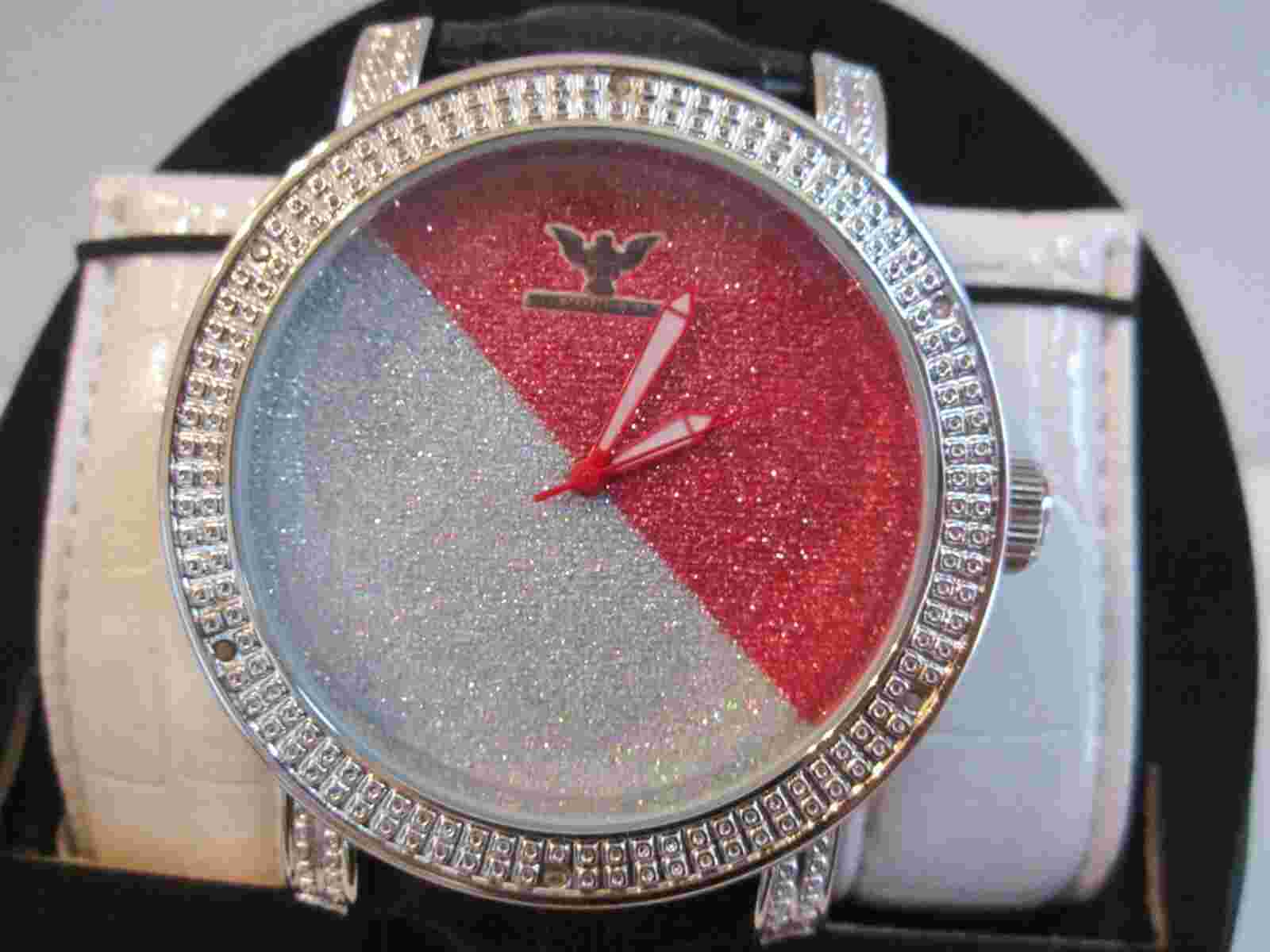 DIAMOND KING WATCH 6 AUTHENTIC DIAMONDS ON BEZEL DK70W 1 EXTRA BAND 48mm CASE