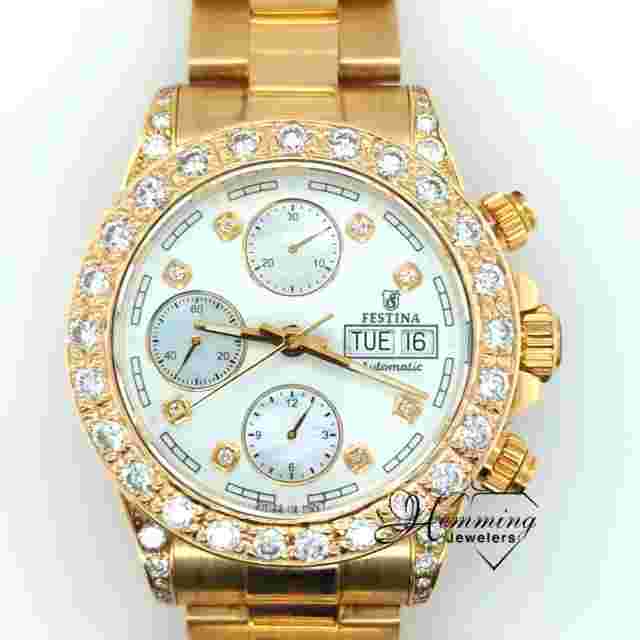 FESTINA Chronograph F652-953A- 18K Gold w/ 4 CT Diamonds-Swiss Made