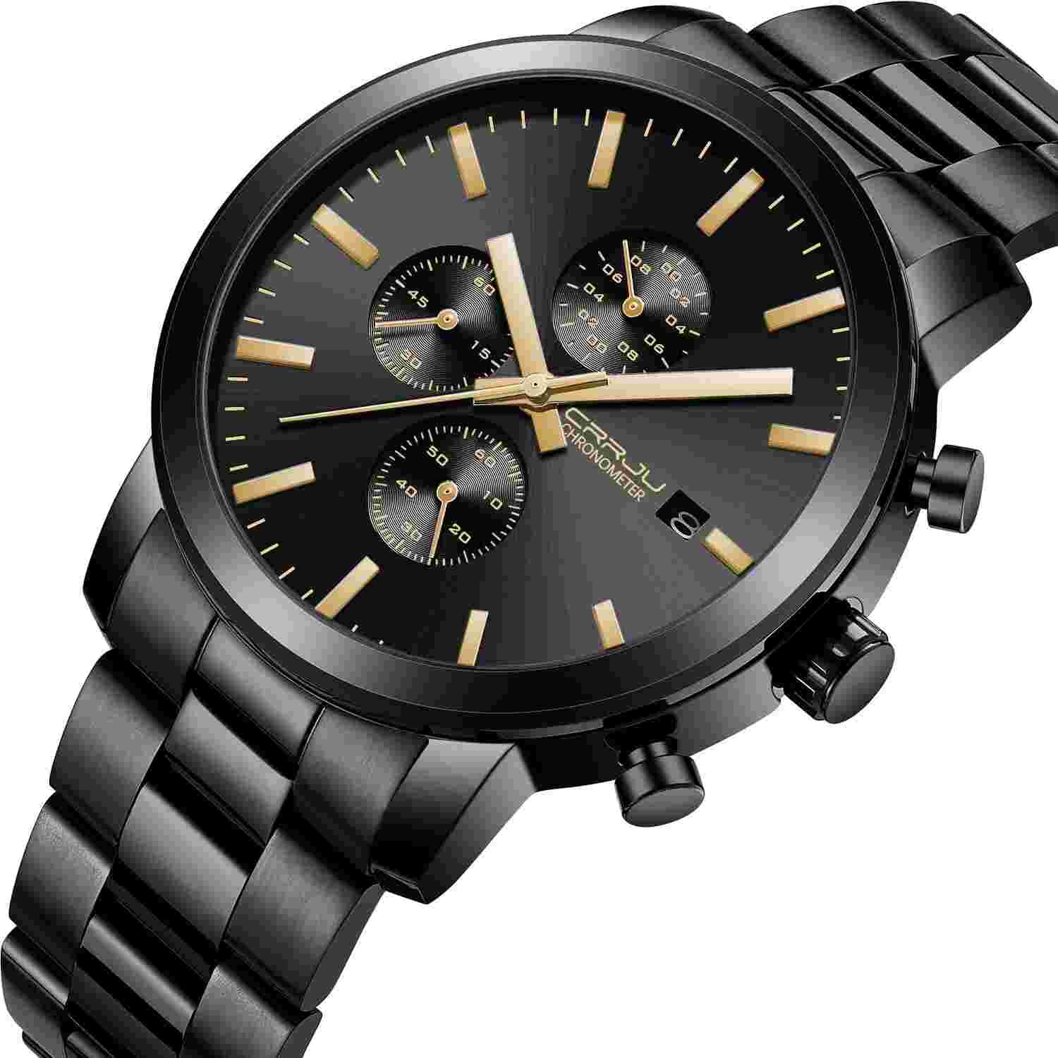 CRRJU Watches for Men Luxury Business Stainless steel Waterproof Calendar Chr...