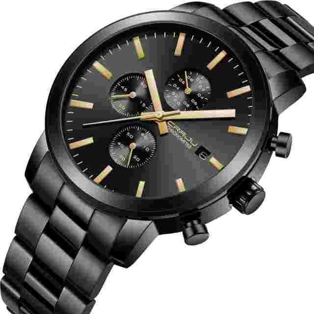 CRRJU Watches for Men Luxury Business Stainless steel Waterproof Calendar Chr...